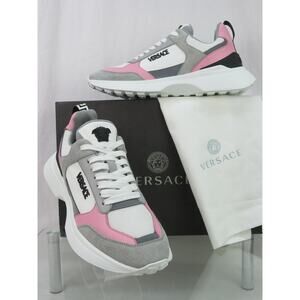 VERSACE SPLENDOR PINK WHITE LEATHER MEDUSA HEAD LOW TOP PLATFORM SNEAKERS 39 9